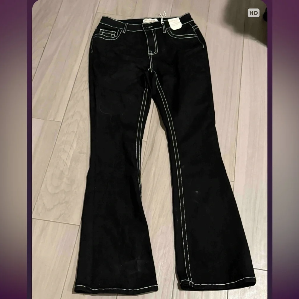 Bamboo Chic Black Flared Jeans with Contrast Stitching size 11 juniors